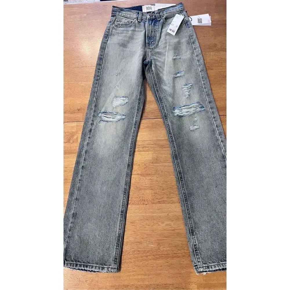 BDG URBAN OUTFITTER DARK DISTRESSED COWBOY JEANS WOMENS SIZE 24 NEW